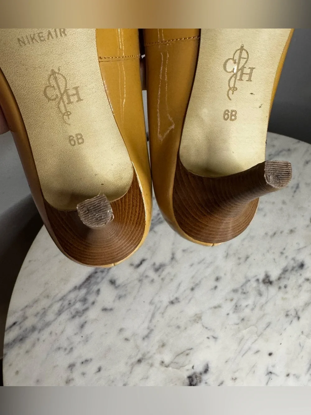 Cole Haan Heels Size 6 B yellow gold shoes Patent Leather peep toes
